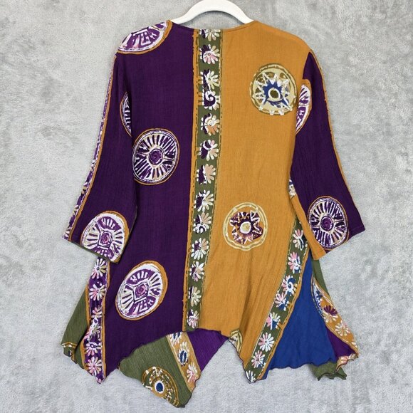 The Pyramid Collection Kimono Top Womens Medium Patchwork Tie Waist Boho Rayon - Picture 10 of 10